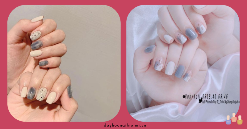 Mẫu nail trắng kết hợp màu xanh thanh lịch