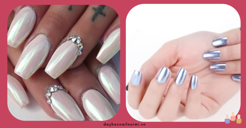 Mẫu nail màu metallic tráng bạc giúp làn da nổi bật hơn