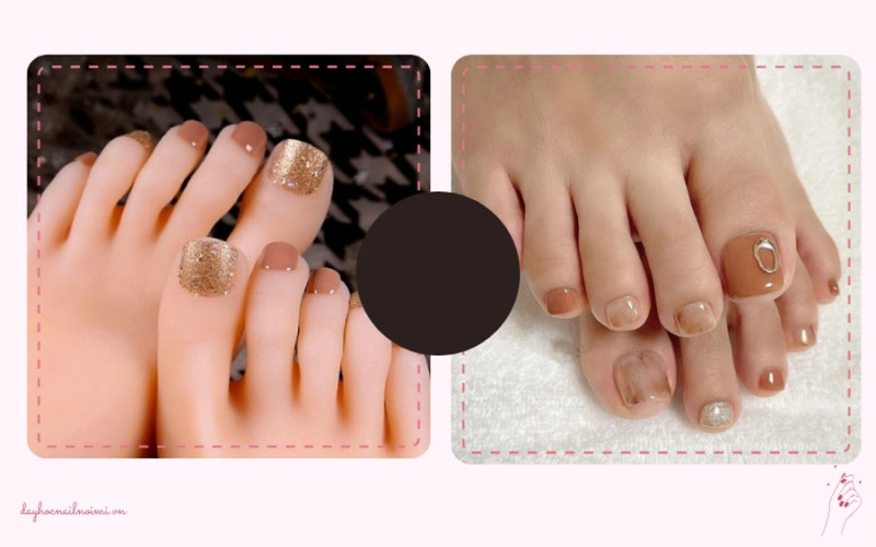 Thêm chút nhũ hoặc đính đá cũng sẽ tạo nên điểm nhấn cho bộ nail chân