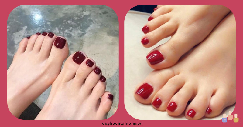 Mẫu nail chân màu đỏ bóng mang đến vẻ đẹp tuy đơn giản nhưng vẫn rất quyến rũ