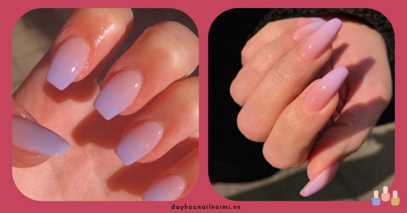 Màu nail ombre tím kết hợp cùng hồng nhạt tạo hiệu ứng chuyển màu bồng bềnh.