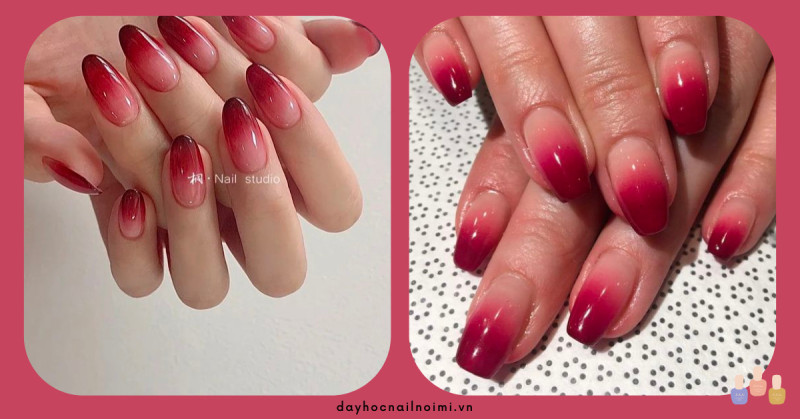 Mẫu nail ombre đỏ phù hợp với nhiều kiểu dáng móng khác nhau, móng nhọn và vuông đều phù hợp