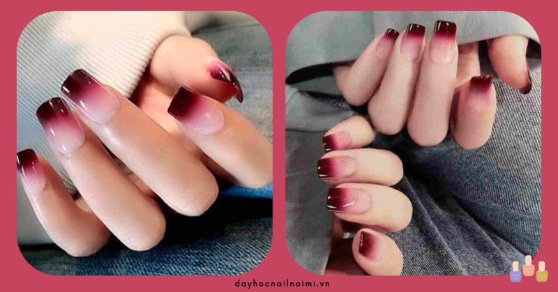 Mẫu nail ombre đỏ mix cùng màu đen tạo điểm nhấn cho đôi tay